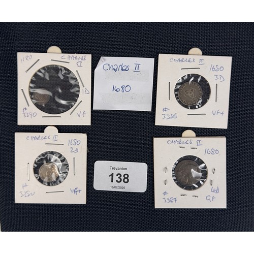 138 - Charles II (1660-1685), 1680 Maundy 1d, 2d, 3d, and 4d