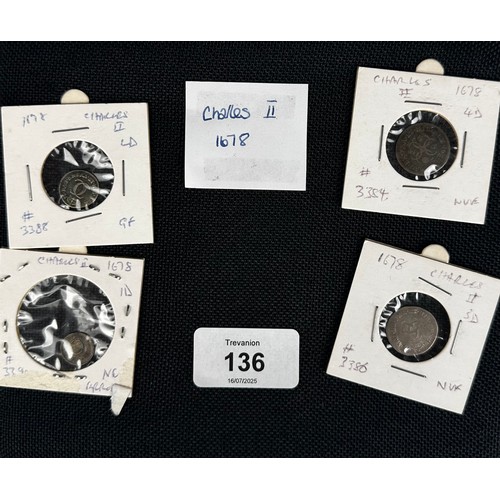 136 - Charles II (1660-1685), 1678 Maundy 1d, 2d, 3d, and 4d