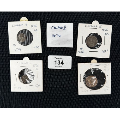 134 - Charles II (1660-1685), 1676 Maundy 1d, 2d, 3d, and 4d