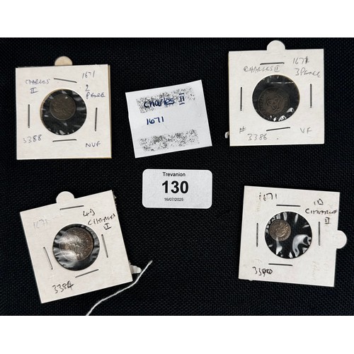 130 - Charles II (1660-1685), 1671 Maundy 1d, 2d, 3d, and 4d