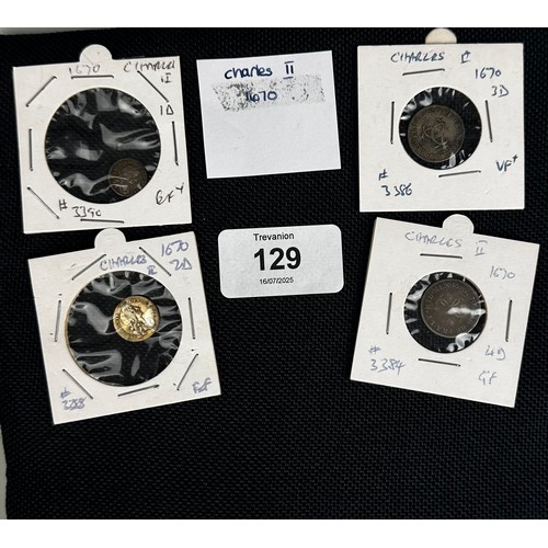 129 - Charles II (1660-1685), 1670 Maundy 1d, 2d, 3d, and 4d