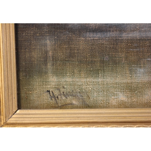 329 - English School (19th century), 
A river landscape with jetty and cottage beyond,  
Oil on canvas,  
... 