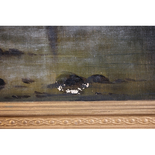 329 - English School (19th century), 
A river landscape with jetty and cottage beyond,  
Oil on canvas,  
... 