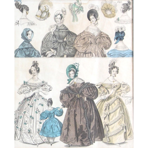 373 - Five lithographic fashion prints depicting ladies' garments from the 1830s and 1840s, in matching gl... 