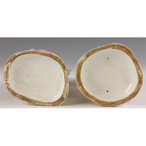 420 - A pair of continental porcelain figures, mid 19th century, Edme Samson imitating Chelsea, one modell... 