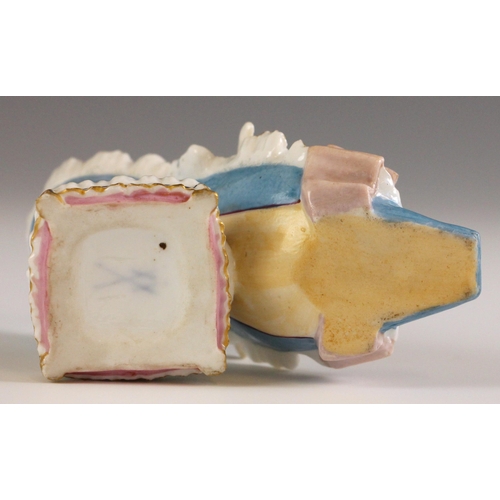 420 - A pair of continental porcelain figures, mid 19th century, Edme Samson imitating Chelsea, one modell... 