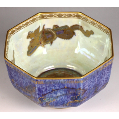 396 - A Wedgwood Dragon lustre octagonal bowl designed by Daisy Makeig-Jones, early 20th century, the exte... 
