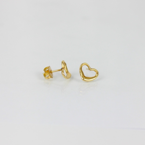 237 - A pair of yellow metal earrings, in the style of Tiffany and Co, the heart shaped openwork stud earr... 