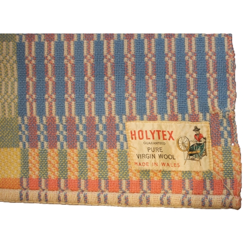 A vintage Holytex Mill multi-coloured wool Welsh blanket, reversible ...