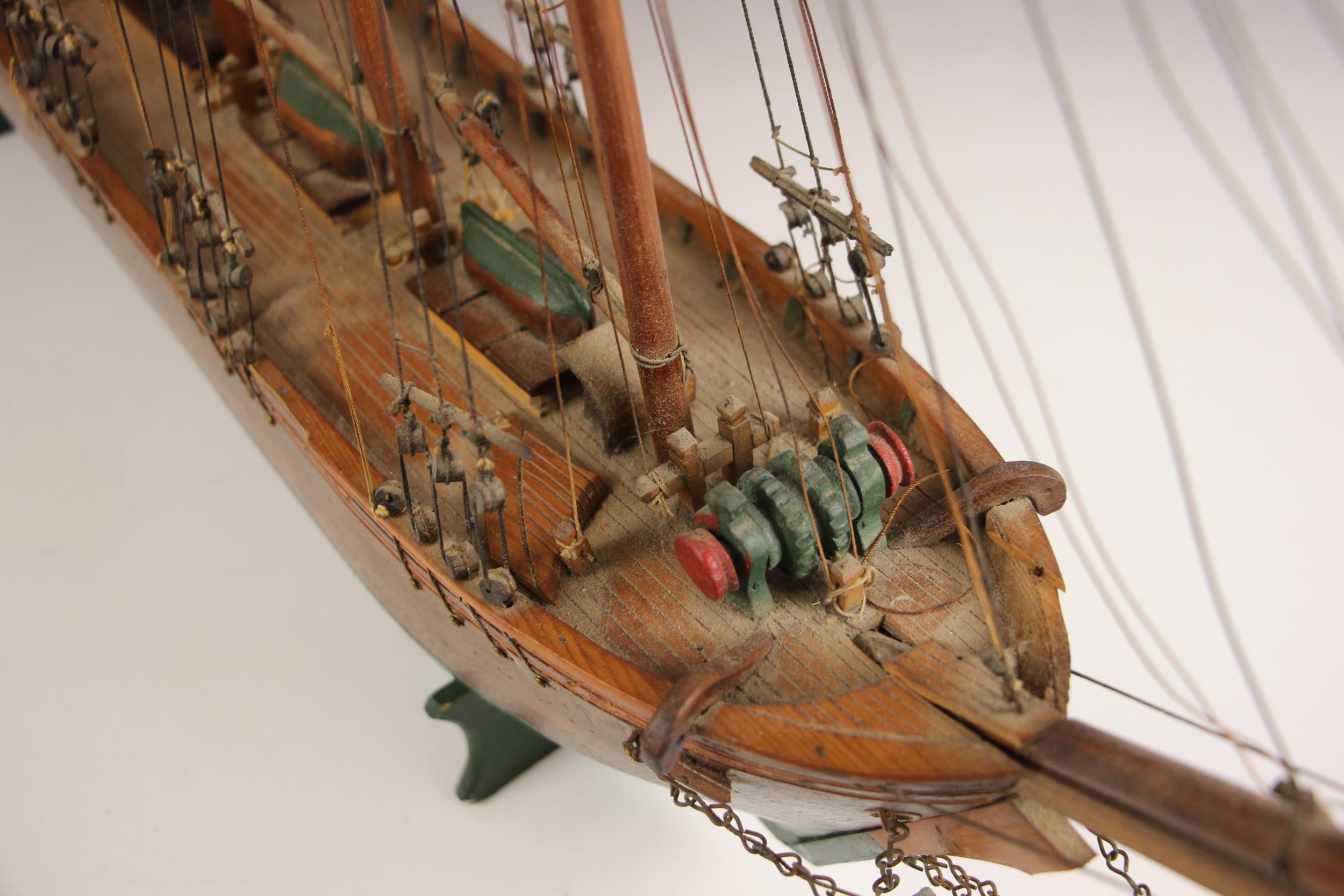 A wooden model of a five masted schooner or tea clipper, the rigging ...