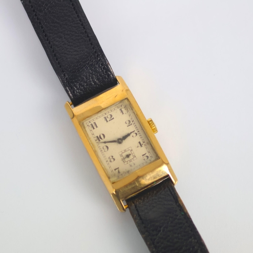 172 - An early 20th century 9ct gold cased ‘Tank’ style watch, the rectangular dial with Arabic numerals a... 