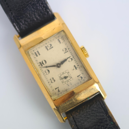 172 - An early 20th century 9ct gold cased ‘Tank’ style watch, the rectangular dial with Arabic numerals a... 