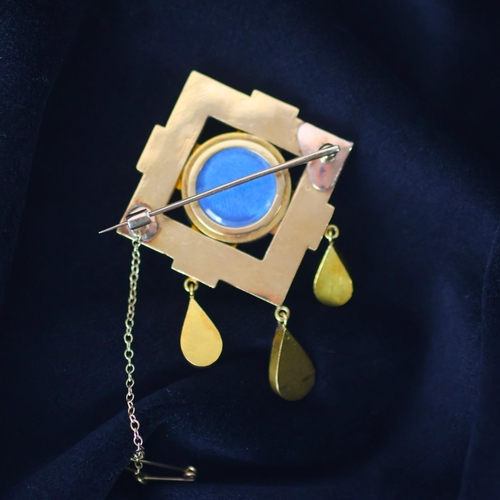 113 - A 19th century Egyptian revival micro mosaic brooch, probably Italian, the square shaped openwork br... 