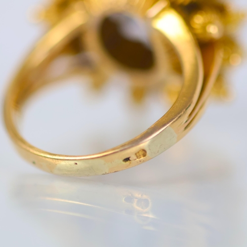 114 - A late 20th century turquoise and cultured pearl cocktail ring, possibly Portuguese, the large bombe... 