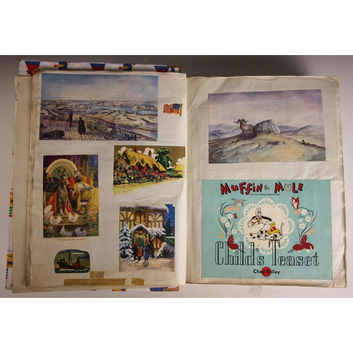 385 - A scrapbook of large proportions, early 20th century, to include a pasted down Louis Wain postcard, ... 