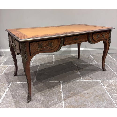 549 - A French Louis XVI kingwood and tulipwood ormolu mounted bureau plat, the top of rectangular form bo... 