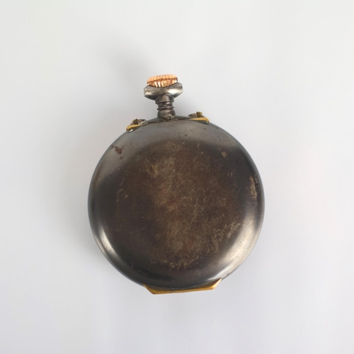 92 - An early 20th century Zenith alarm pocket watch, the black dial with Arabic numerals and two subsidi... 