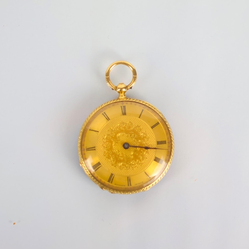 93 - A late 19th century Moulinie Swiss ladies yellow metal fob watch, the circular dial with Roman numer... 