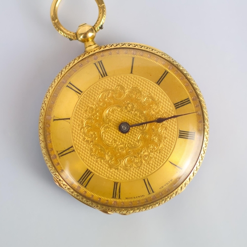 93 - A late 19th century Moulinie Swiss ladies yellow metal fob watch, the circular dial with Roman numer... 