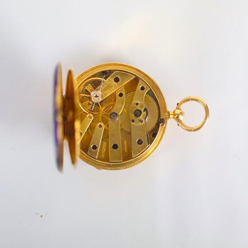 93 - A late 19th century Moulinie Swiss ladies yellow metal fob watch, the circular dial with Roman numer... 