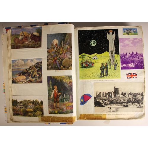 385 - A scrapbook of large proportions, early 20th century, to include a pasted down Louis Wain postcard, ... 