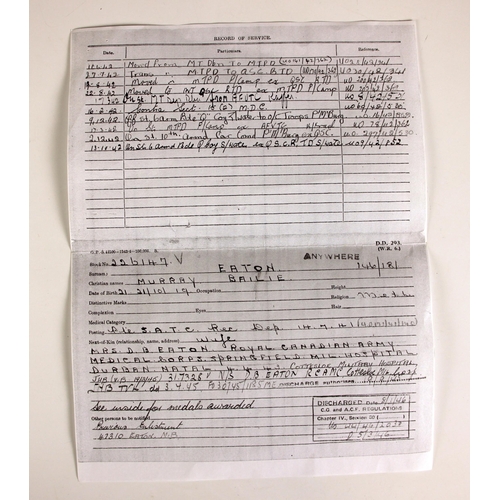 366 - WORLD WAR II INTEREST: Six medals to 226147V Private Murray Bailie Eaton, South Africa Transport Cor... 