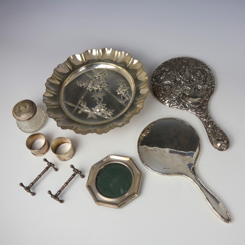 20 - A selection of silver, including an Edwardian silver mounted dressing table mirror, William Neale, C... 