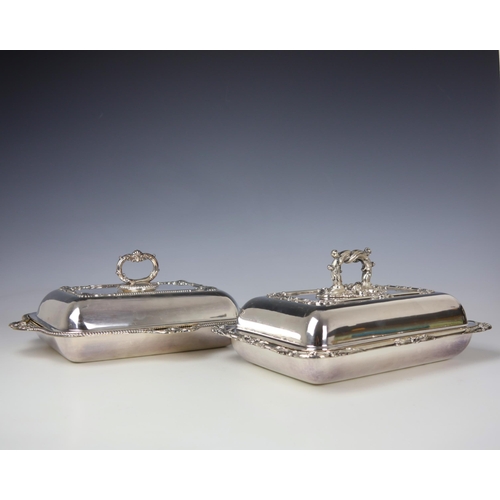 73 - A 19th century style silver plated entrée dish, the cast handle with foliage detail above a rectangu... 