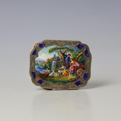 10 - A 19th century style continental box, the shaped rectangular box with painted scene to front depicti... 