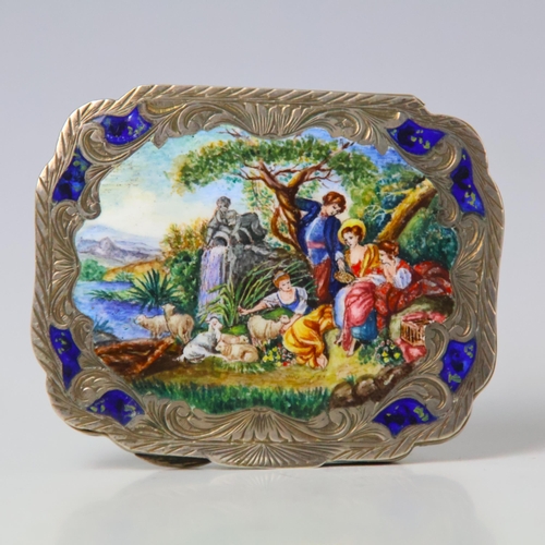 10 - A 19th century style continental box, the shaped rectangular box with painted scene to front depicti... 
