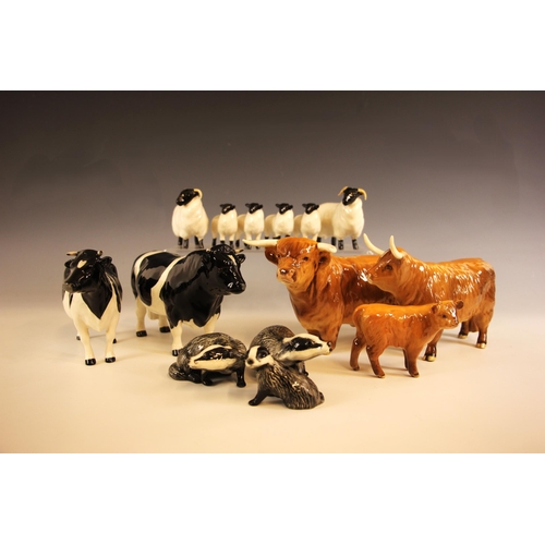 308 - A Beswick Highland Cattle family in gloss finish comprising a bull 2008, a cow 1740, and a calf 1827... 