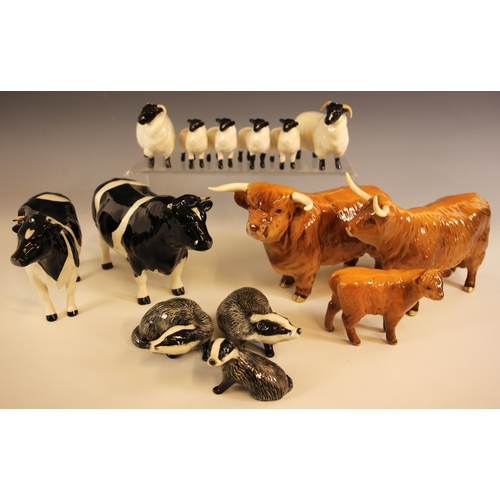 308 - A Beswick Highland Cattle family in gloss finish comprising a bull 2008, a cow 1740, and a calf 1827... 