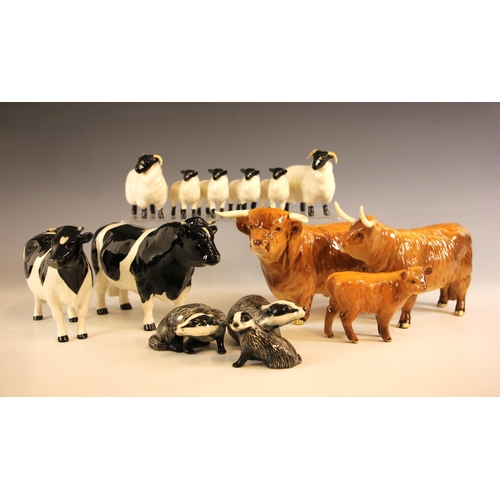 308 - A Beswick Highland Cattle family in gloss finish comprising a bull 2008, a cow 1740, and a calf 1827... 