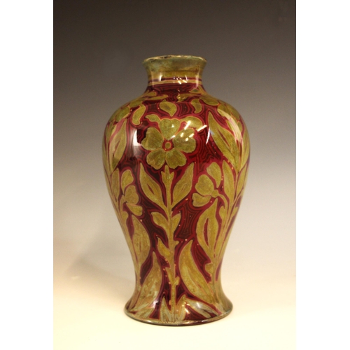 310 - Bernard Moore (British, 1850-1935), a flambe glazed art pottery vase, of inverted baluster form with... 