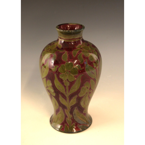 310 - Bernard Moore (British, 1850-1935), a flambe glazed art pottery vase, of inverted baluster form with... 