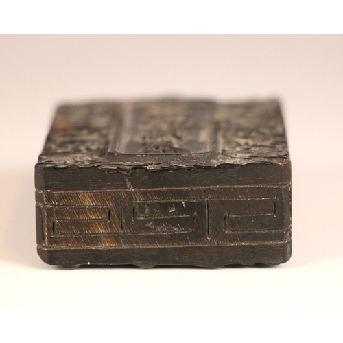 326 - A Chinese carved horn snuff bottle, early 20th century, of rectangular form and carved with deer (Lu... 