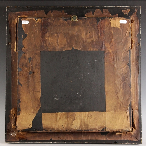 378 - A relief moulded plaster tondo panel depicting Venus and Cupid in the antique manner, framed and gla... 