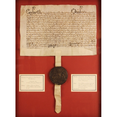 382 - A Charles II indenture between Maurice Thomas ap Richard and David and Anne Williams in respect of t... 