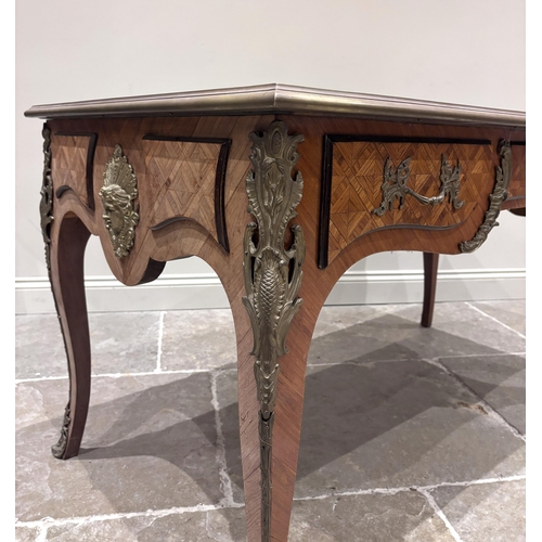 549 - A French Louis XVI kingwood and tulipwood ormolu mounted bureau plat, the top of rectangular form bo... 
