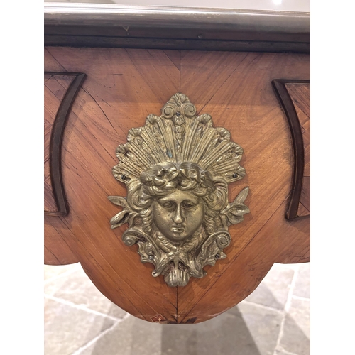 549 - A French Louis XVI kingwood and tulipwood ormolu mounted bureau plat, the top of rectangular form bo... 