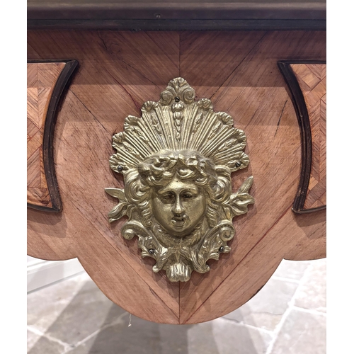 549 - A French Louis XVI kingwood and tulipwood ormolu mounted bureau plat, the top of rectangular form bo... 