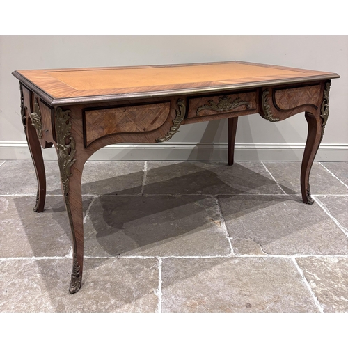549 - A French Louis XVI kingwood and tulipwood ormolu mounted bureau plat, the top of rectangular form bo... 