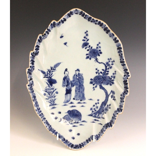 336 - A Chinese export porcelain blue and white 'leaf' dish, 18th century, the leaf shaped shallow dish ce... 