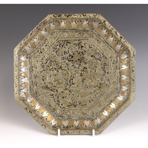 357 - An Indian Bidriware charger, early 20th century, the octagonal shaped plate decorated to the centre ... 