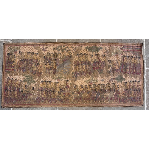 416 - Three Balinese Kamasan painted panels, 20th century, each typically decorated with Mythological and ... 