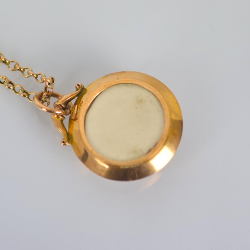 126 - A late 19th century banded agate pendant, the circular cabochon within plain polished mount, marked ... 