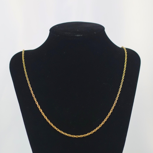 140 - A late 20th century 9ct gold chain, the fancy rope twist chain with bolt ring fastener, indistinctly... 