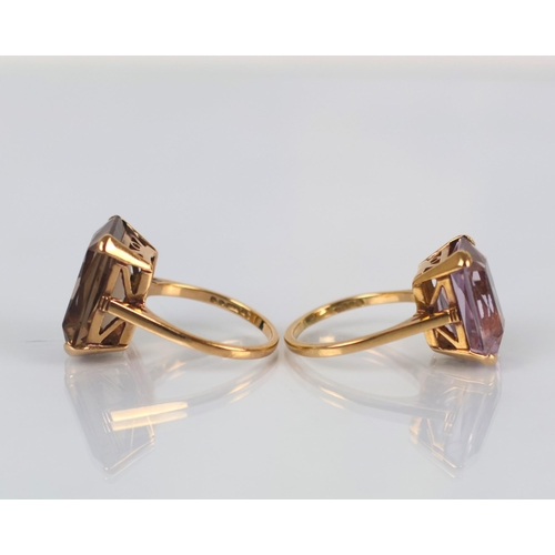 146 - A late 20th century 9ct gold amethyst ring, the cocktail style ring with central emerald cut amethys... 
