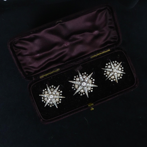 150 - A 19th century trio of diamond brooches converting to a tiara, hair combs and /or pendants, the thre... 