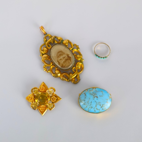 156 - A selection of jewellery, including a 19th century turquoise half eternity ring, the six cabochon tu... 